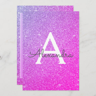 Purple Pink Sparkle Glitter Baptism Invitation