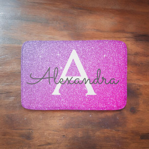 Purple Pink Sparkle Glitter Monogram Name Bath Mat