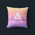 Purple Pink Sparkle Glitter Monogram Name Cushion<br><div class="desc">Purple and Pink Ombre Rainbow Pastel Sparkle Glitter Monogram Name and Initial Pillow. The pillow makes the perfect gift for someone decorating her room in Purple and Pink.</div>