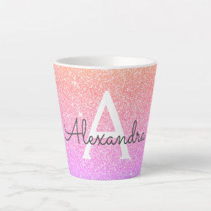 Purple Pink Sparkle Glitter Monogram Name Initial Latte Mug