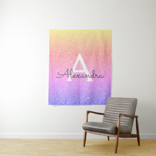 Purple Pink Sparkle Glitter Monogram Tapestry
