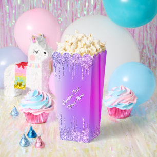 Purple Pink Sparkly Popcorn Boxes Custom Text Name