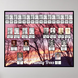 Purple Pink Sunset Photo Two Family Trees  Poster