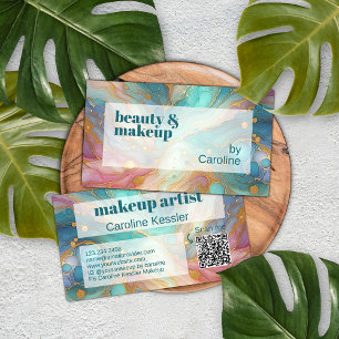 Purple Pink Teal Aqua Blue Gold Marble Art Pattern Business Card