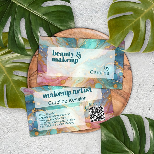 Purple Pink Teal Aqua Blue Gold Marble Art Pattern Business Card (Creator Uploaded)