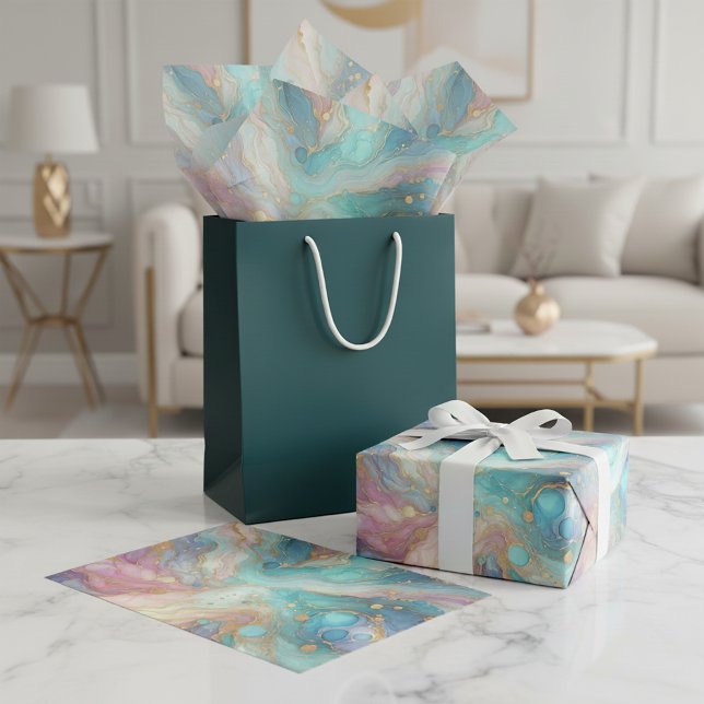 Purple Pink Teal Aqua Blue Gold Marble Art Pattern Tissue Paper (Creator Uploaded)