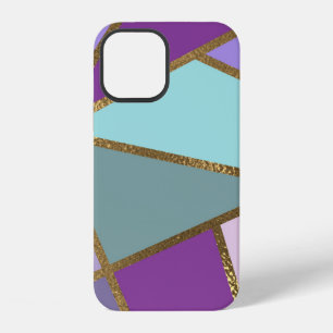 Purple Pink Teal Turquoise & Bronze Gold Geometric iPhone 12 Case