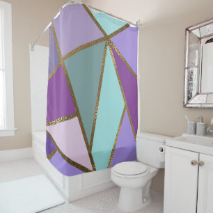 Purple Pink Teal Turquoise & Bronze Gold Geometric Shower Curtain