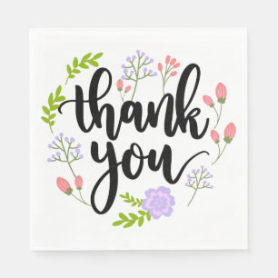 Purple Pink Thank You Flower Green Floral Wedding Napkin