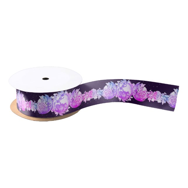 Purple & Pink Triple Moon Pagan Handfasting Satin Ribbon (Spool)