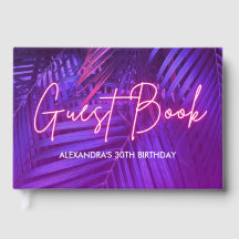 Purple Pink Tropical Palm Leaf Guest Book