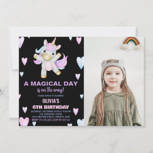 Purple Pink Unicorn Birthday Invitations photo