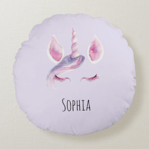 Purple Pink Unicorn Birthday Round Cushion