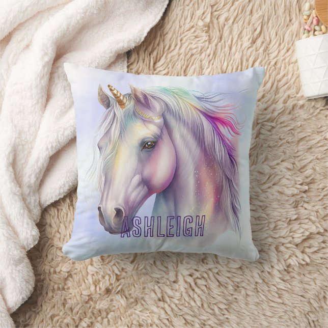 Purple Pink Unicorn Name Cushion (Blanket)