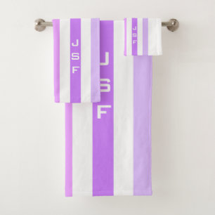 Purple & Pink Vertical Stripes Monogram Bath Towel Set