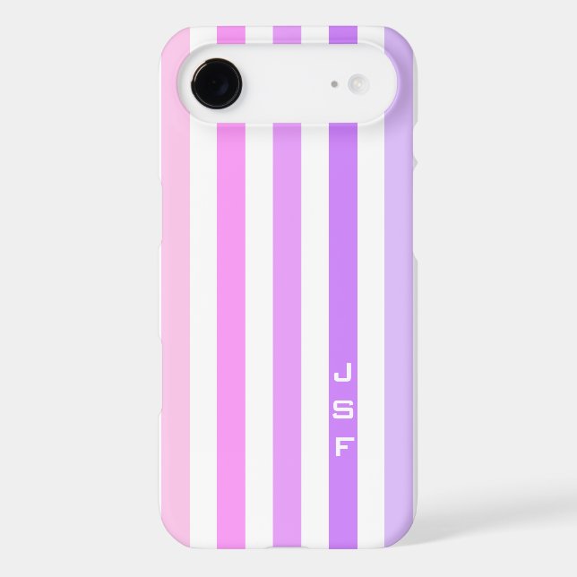 Purple & Pink Vertical Stripes Monogram Case-Mate iPhone Case (Back)