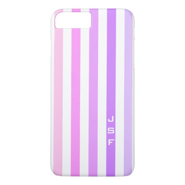 Purple & Pink Vertical Stripes Monogram Case-Mate iPhone Case (Back)