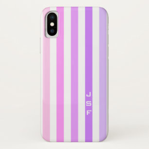 Purple & Pink Vertical Stripes Monogram iPhone X Case