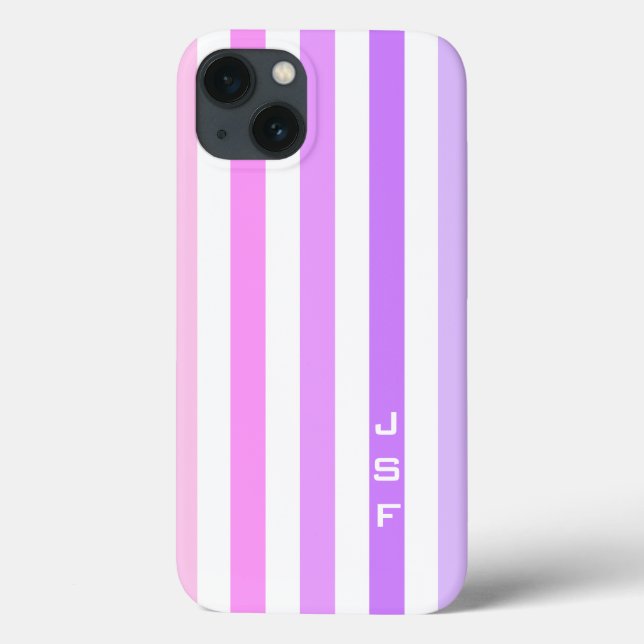 Purple & Pink Vertical Stripes Monogram Case-Mate iPhone Case (Back)