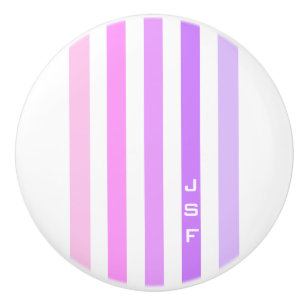Purple & Pink Vertical Stripes Monogram Ceramic Knob