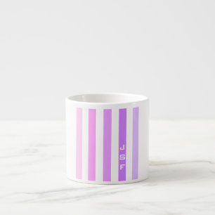 Purple & Pink Vertical Stripes Monogram Espresso Cup
