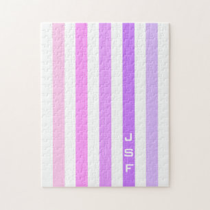 Purple & Pink Vertical Stripes Monogram Jigsaw Puzzle