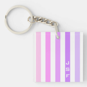 Purple & Pink Vertical Stripes Monogram Key Ring