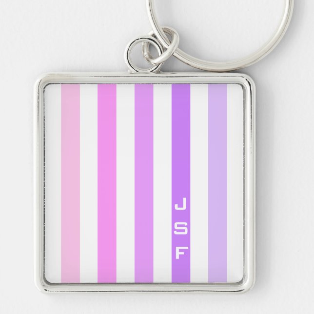 Purple & Pink Vertical Stripes Monogram Key Ring (Front)