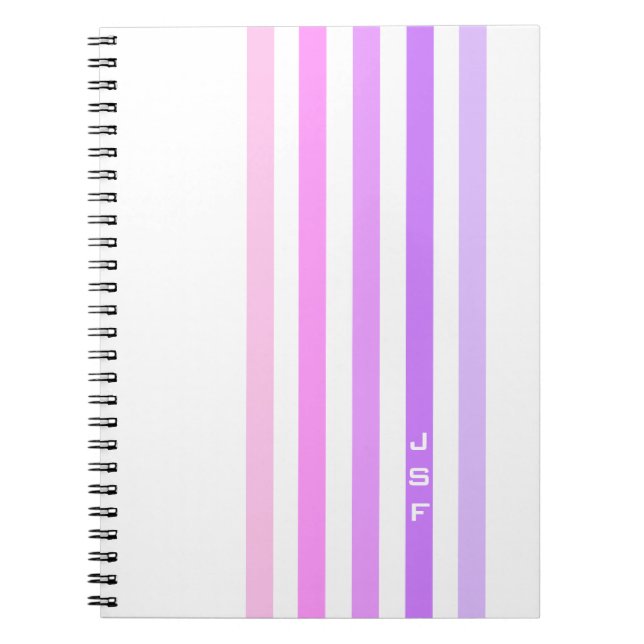 Purple & Pink Vertical Stripes Monogram Notebook (Front)