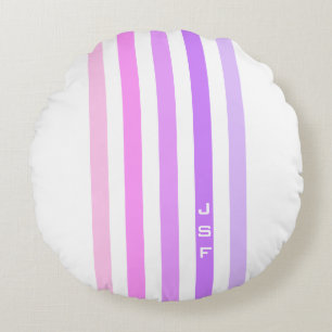 Purple & Pink Vertical Stripes Monogram Round Cushion