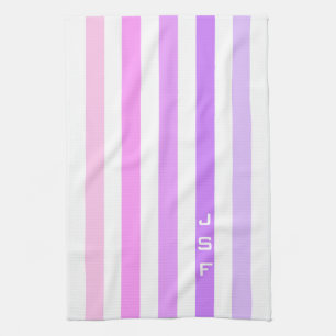Purple & Pink Vertical Stripes Monogram Tea Towel