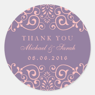 Purple Pink Vintage Swirl Flower Thank You Sticker