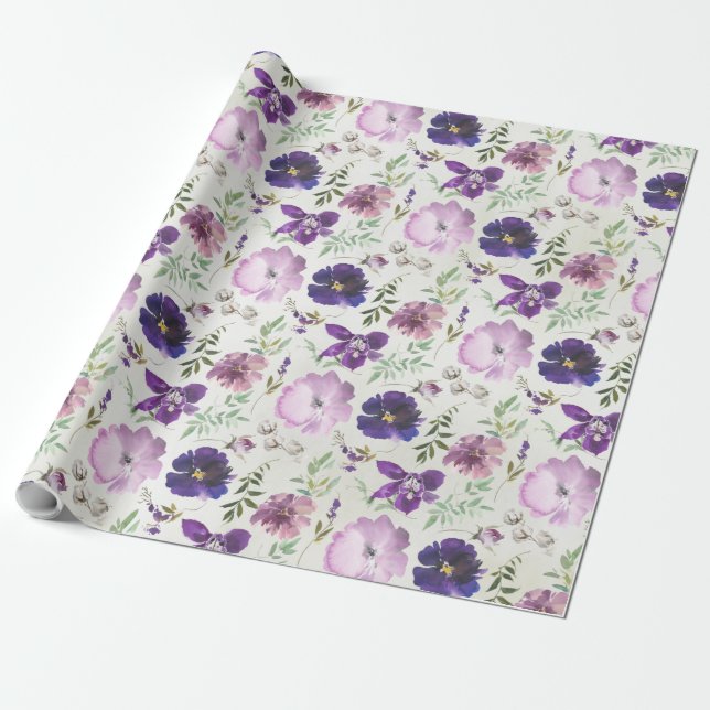 Purple Pink Violet Orchid Peony Garden Wrapping Pa Wrapping Paper (Unrolled)