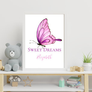 Purple Pink Watercolor Butterfly Nursery Wall Art