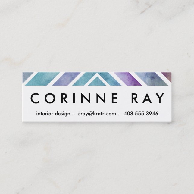 Purple Pink Watercolor Chevron Geometric Print Mini Business Card (Front)