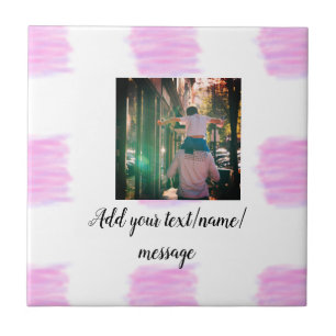 Purple pink watercolor father son dad add image te ceramic tile