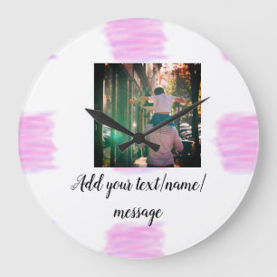 Purple pink watercolor father son dad add image te large clock