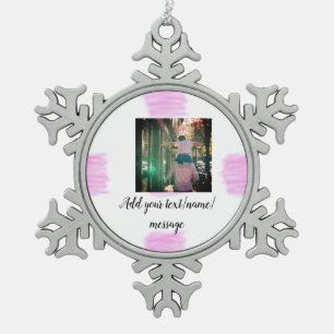 Purple pink watercolor father son dad add image te snowflake pewter christmas ornament