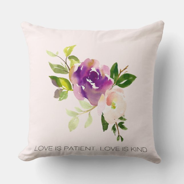 Purple Pink Watercolor Floral Cushion (Front)