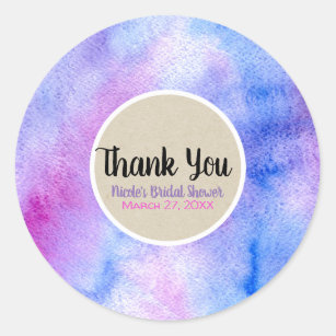 Purple Pink Watercolor Funky Bold Colourful Favour Classic Round Sticker