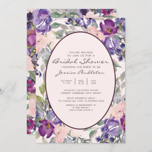 Purple Pink Watercolor Garden Floral Bridal Shower Invitation