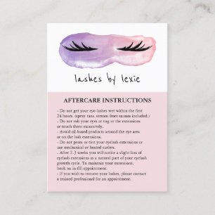 Purple &  Pink Watercolor Lash Artist Aftercare Business Card