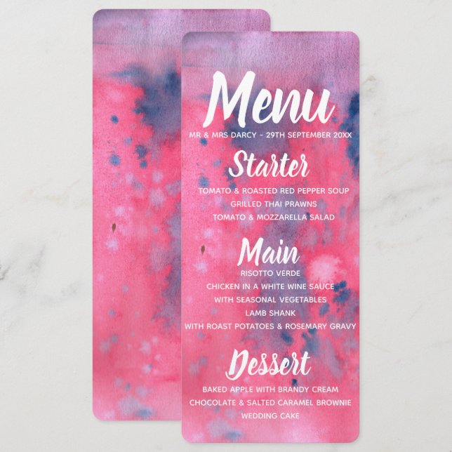 Purple & Pink Watercolor Menu Invitation (Front/Back)
