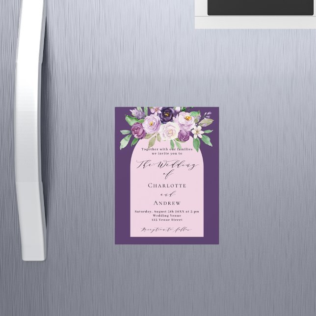 Purple pink watercolored florals luxury wedding magnetic invitation (Creator Uploaded)