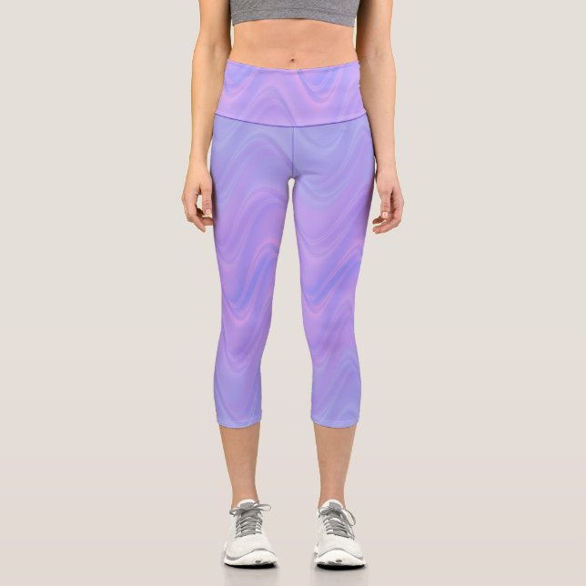 Purple Pink Wavy Lines Pattern Capri Leggings (Front)
