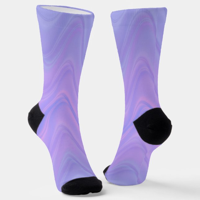 Purple Pink Wavy Lines Pattern Socks (Angled)