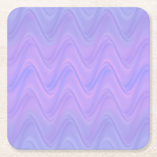 Purple Pink Wavy Lines Pattern Square Paper Coaster (Front)