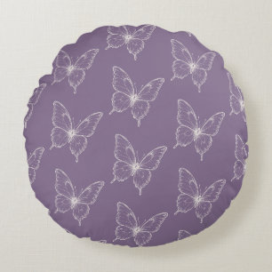 Purple Pink White Butterflies   Round Cushion