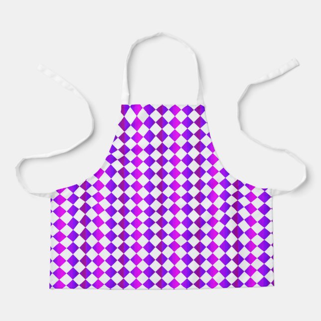 Purple Pink White Chequered Diamond Pattern Apron (Front)