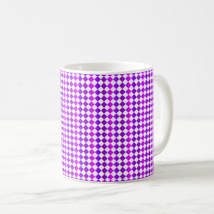 Purple Pink White Chequered Diamond Pattern Coffee Mug